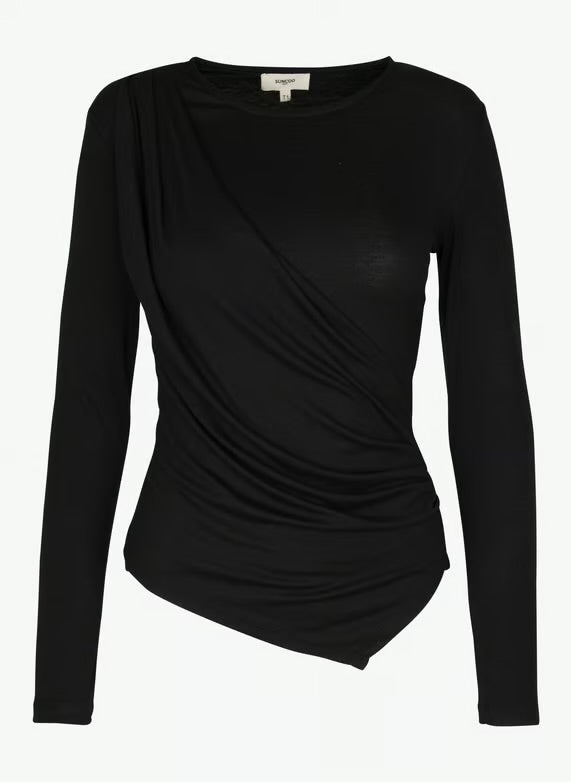 Suncoo
Fitted plain t-shirt with draping - Black – MIRKO