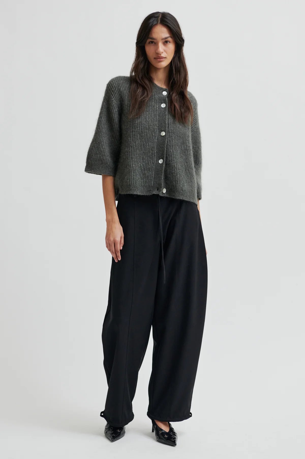 Andrea Knit Rib Cardigan in Beluga