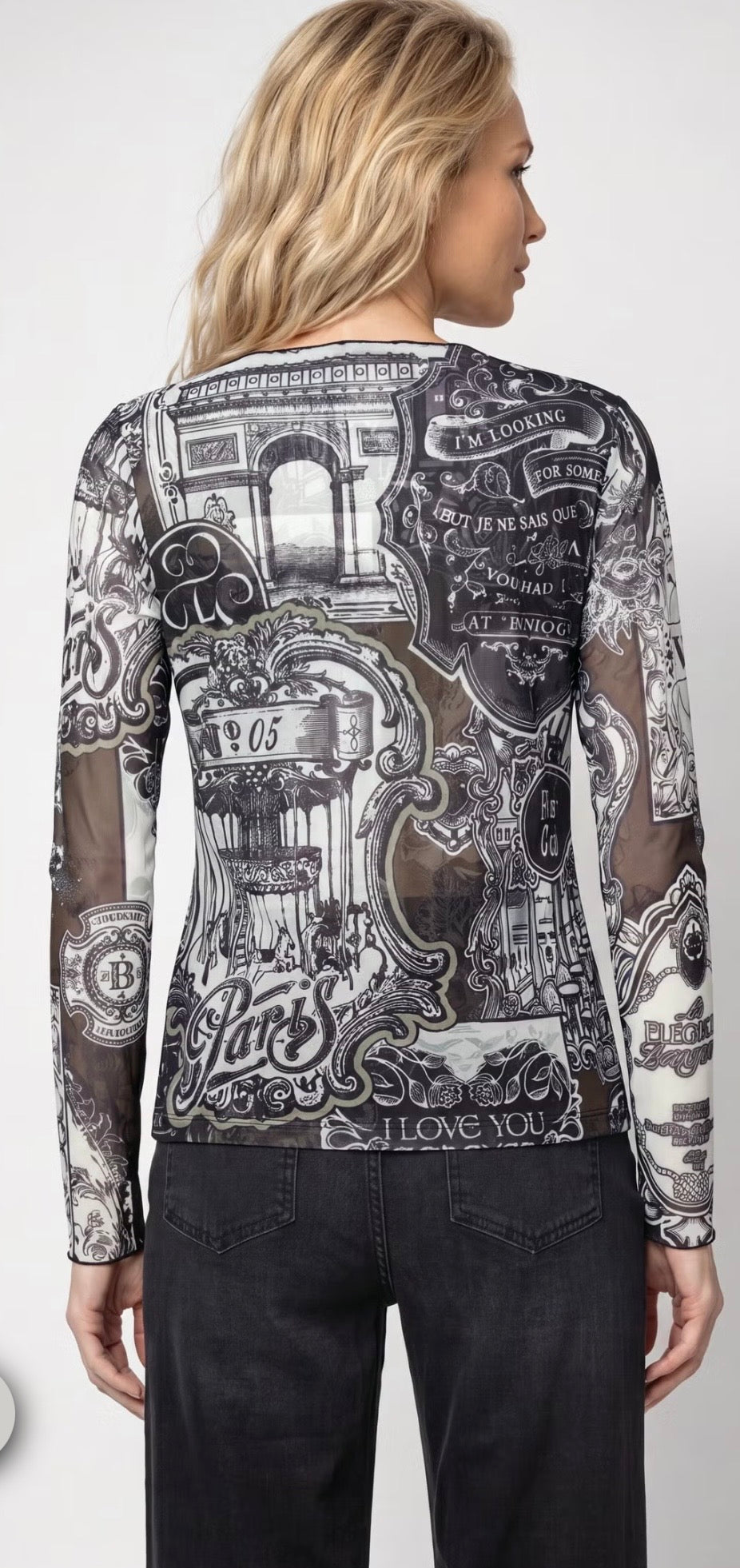 LONG-SLEEVE SHIRT WITH EMBLEM PATTERN IN BLACK/KHAKI