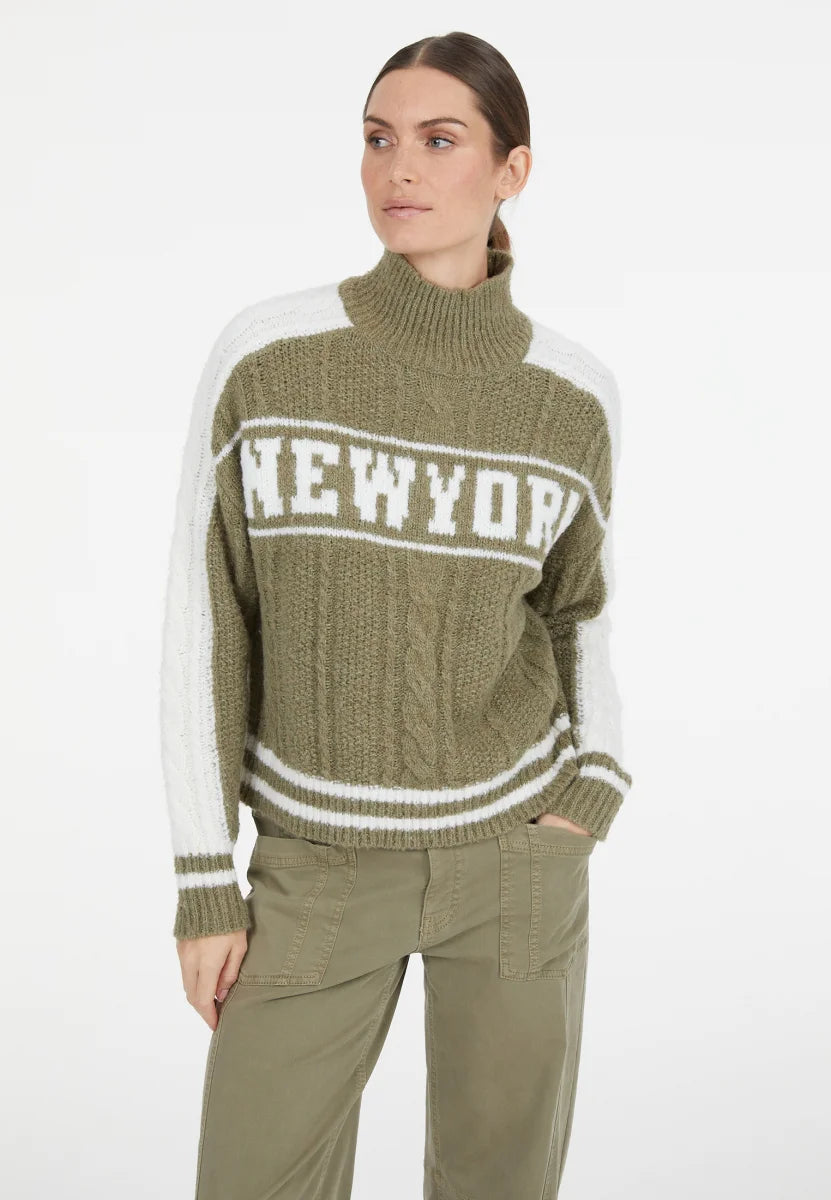 Cable-Knit Sweater with Logo Intarsia in Green varied