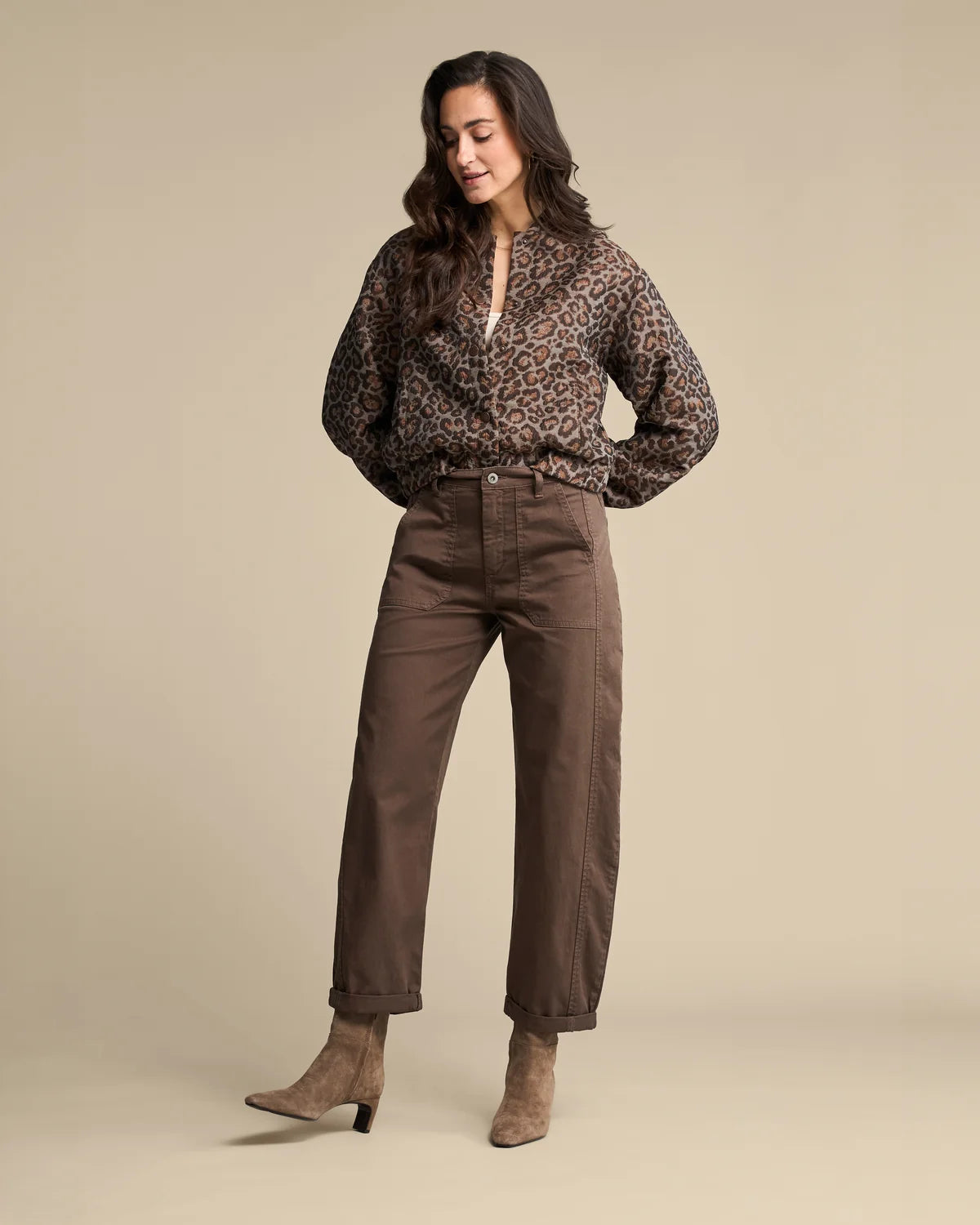 RED BUTTON BOMBER JACQUARD LUREX GREY BROWN