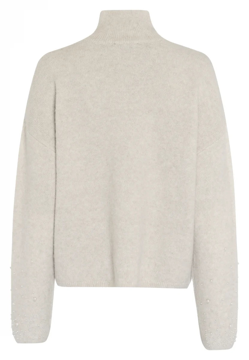 Sweater with beaded appliqué in biscuit melange