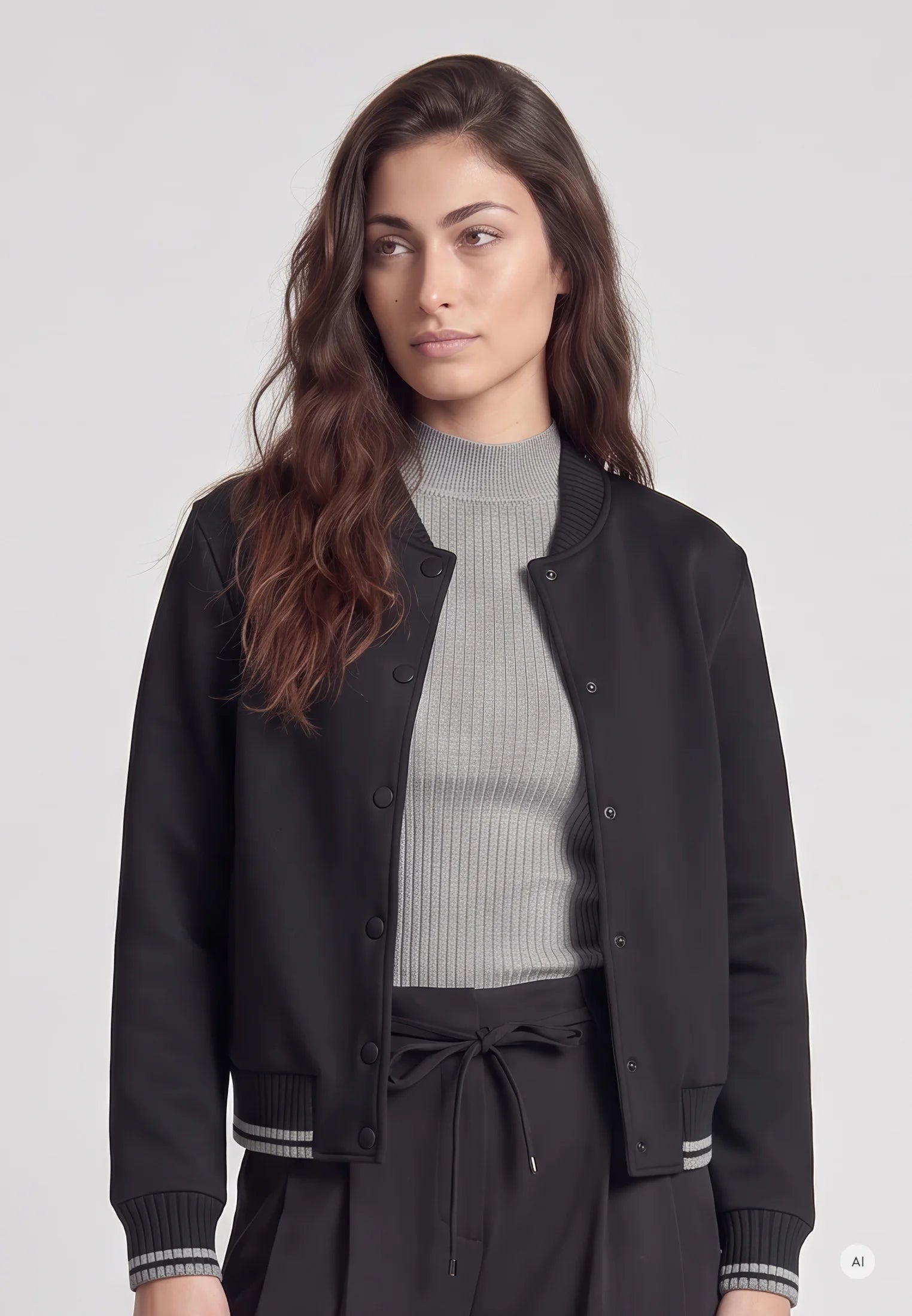 BLACK BOMBER JACKET WITH CHARCOAL & WHITE DETAIL