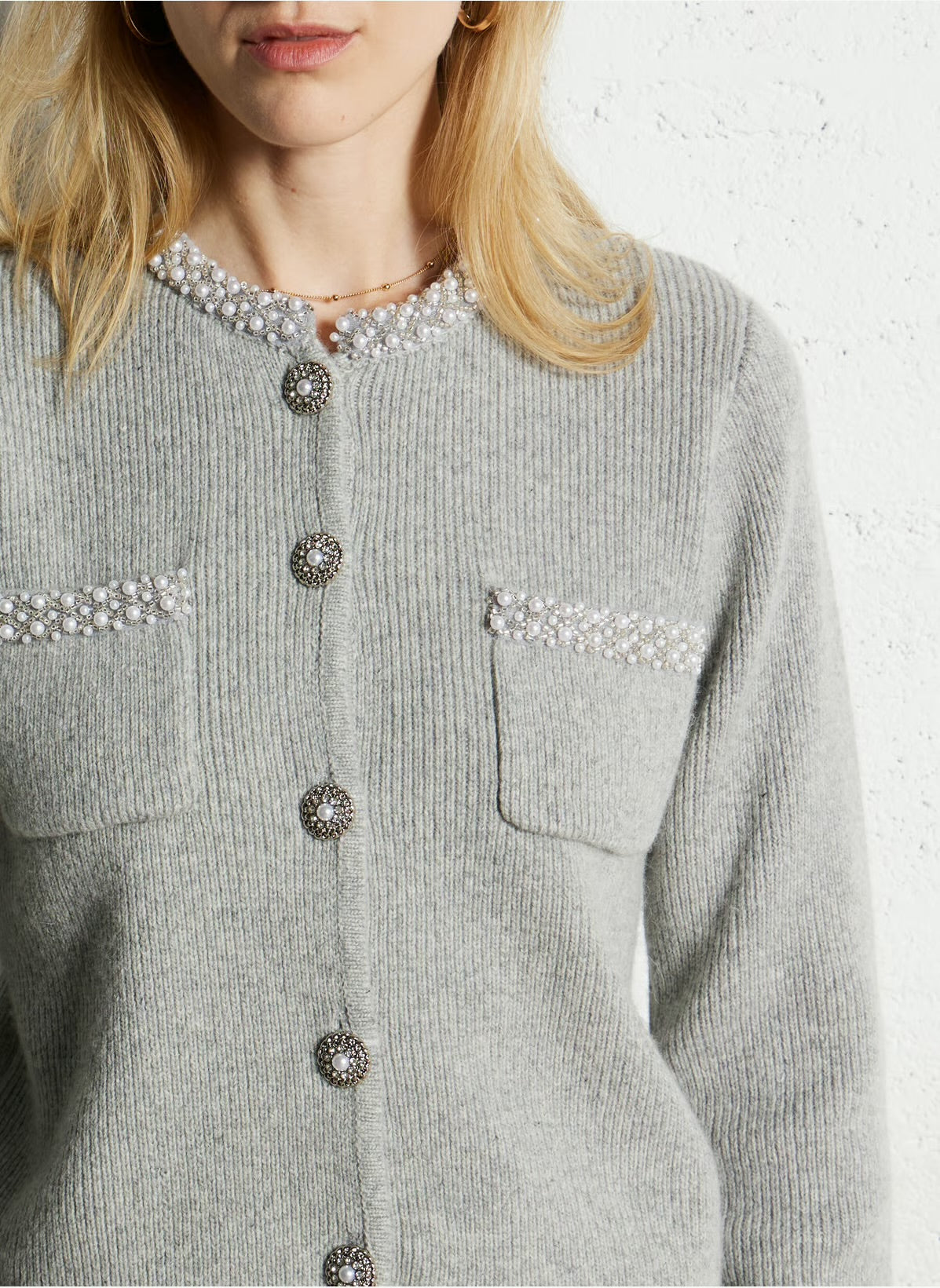 Suncoo
Round-neck mixed-knit cardigan - Grey – GILET GARVI