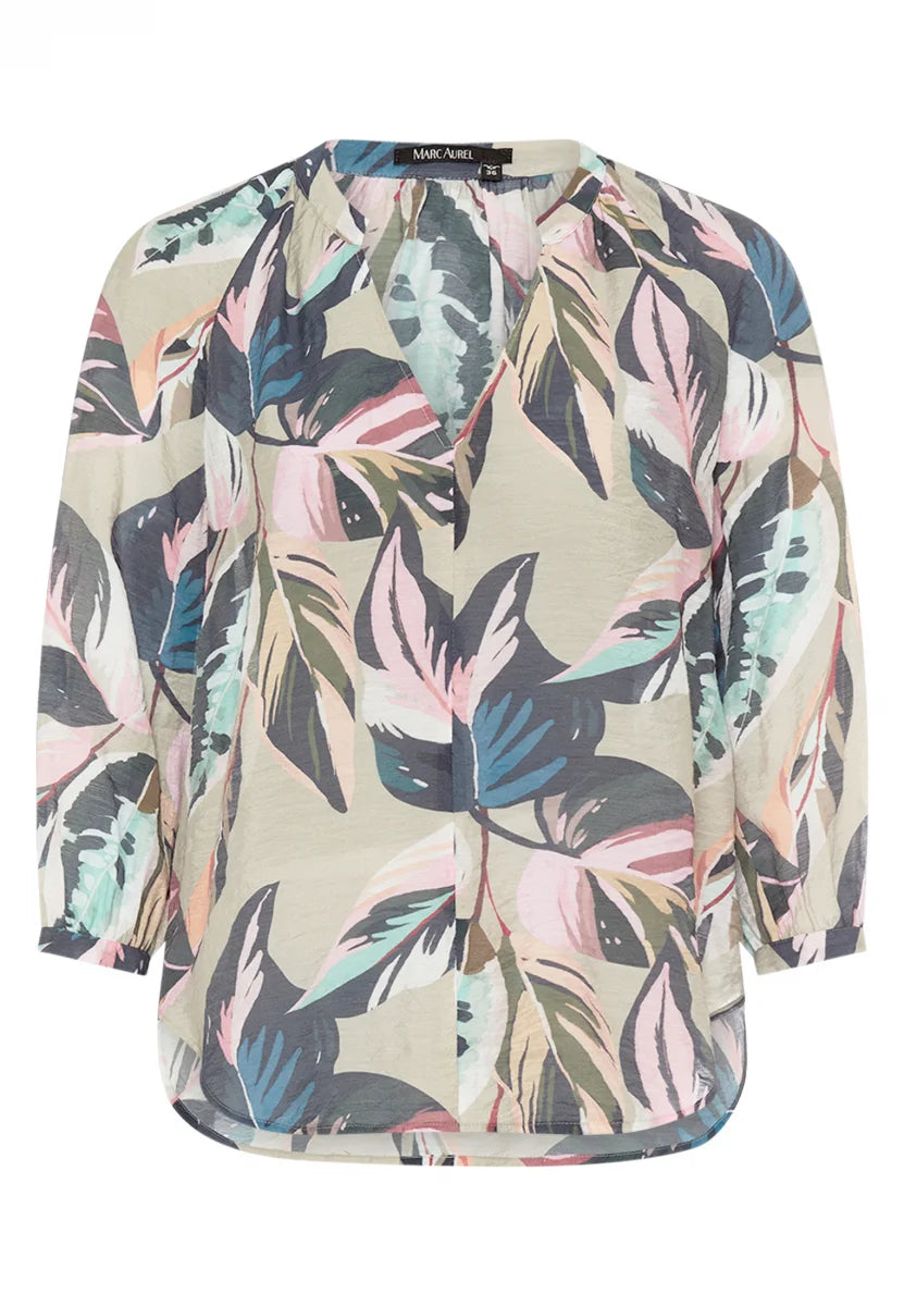 Raglan blouse with leaf print