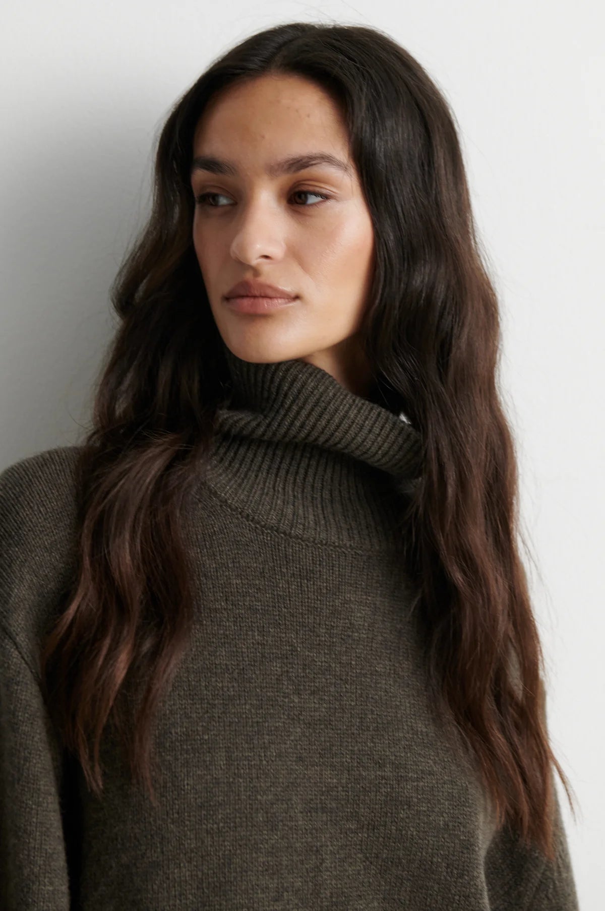 Alpha Knit T-Neck in black olive