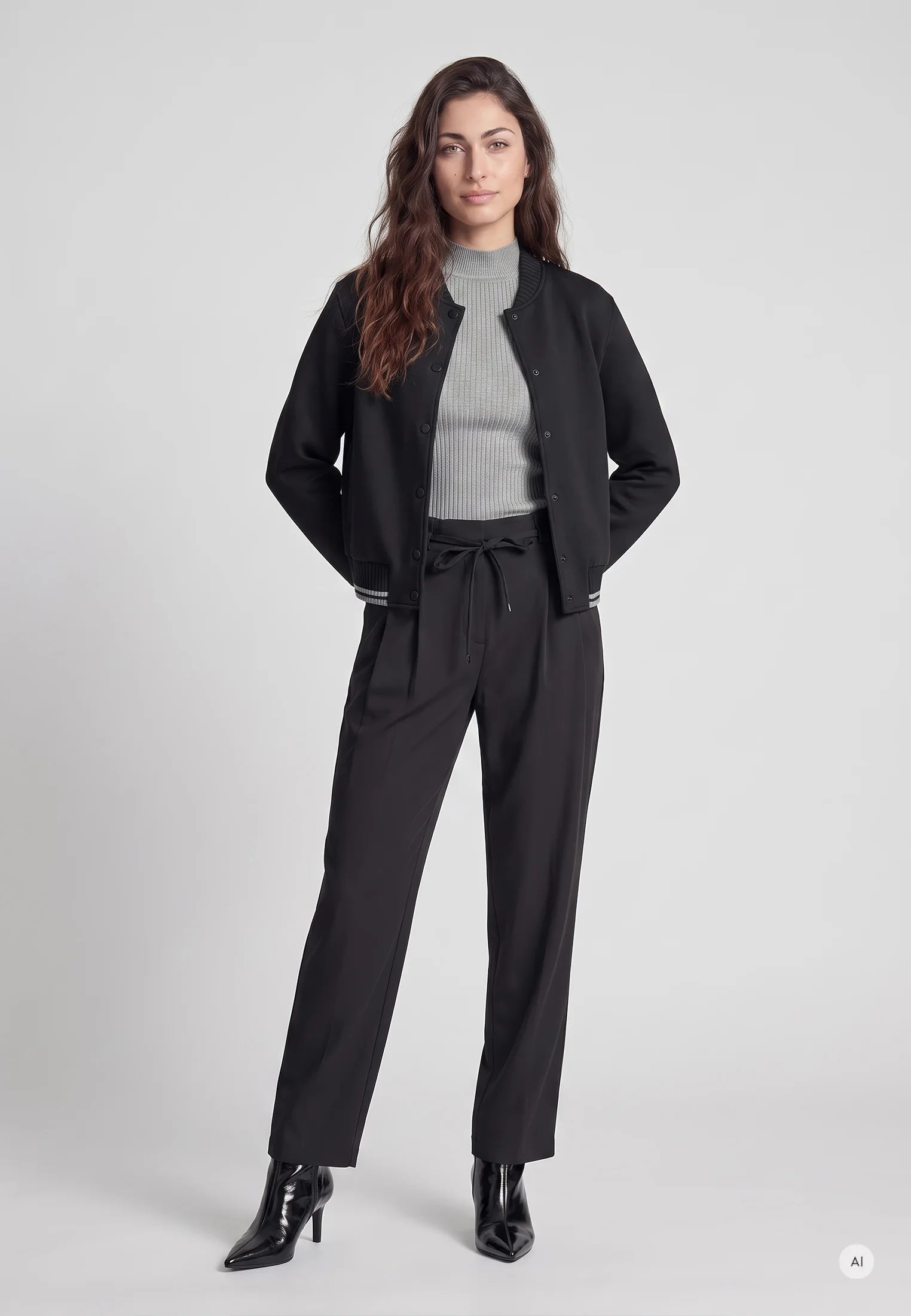 BLACK BOMBER JACKET WITH CHARCOAL & WHITE DETAIL