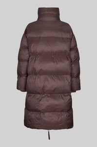 Riya Long Puffer Jacket in choclate plum