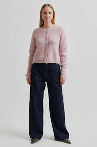 Andrea Knit Rib LS Cardigan in sepia rose