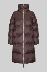 Riya Long Puffer Jacket in choclate plum
