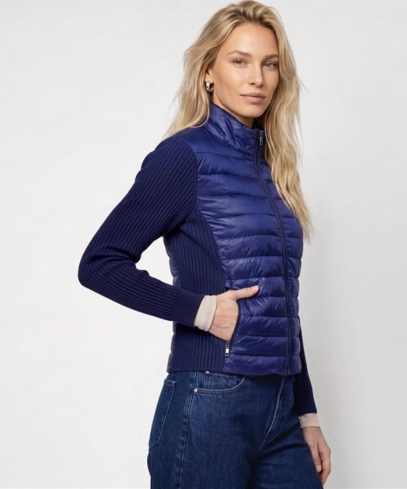 Monari Quilted Jacket
With Knitted Sleeves in navy