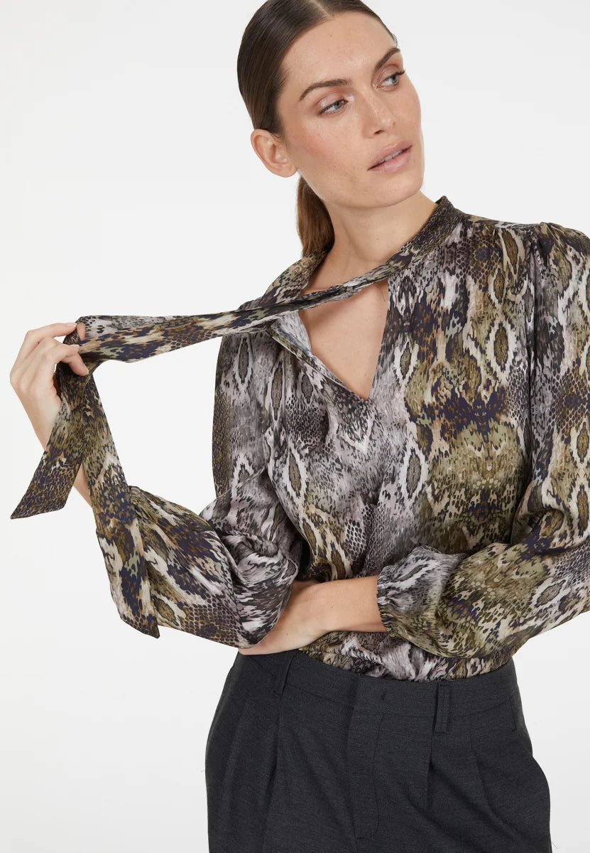 Blouse with snake print in khaki varied