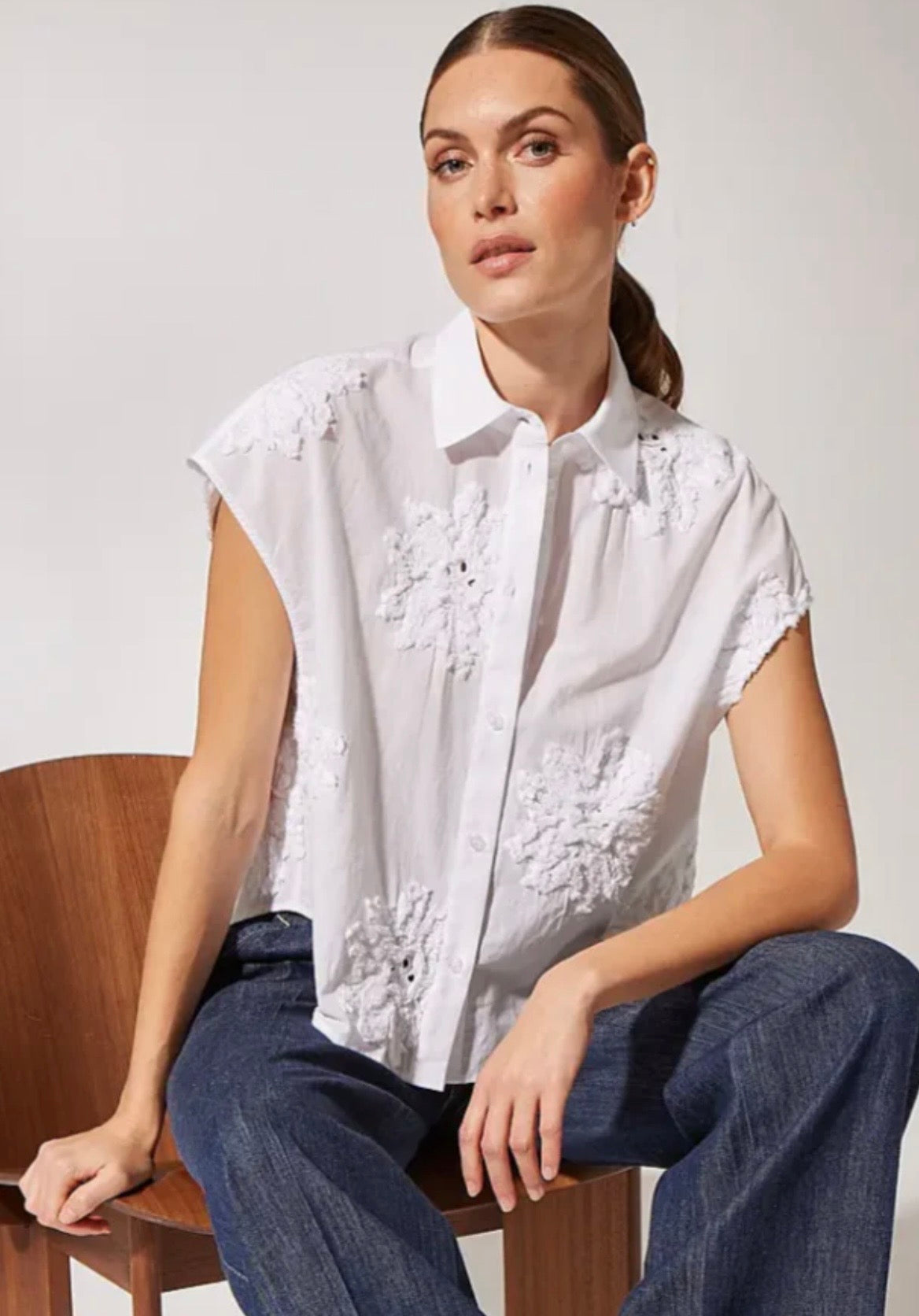 Marc Aurel  Embroidered Shirt Blouse Without Sleeves