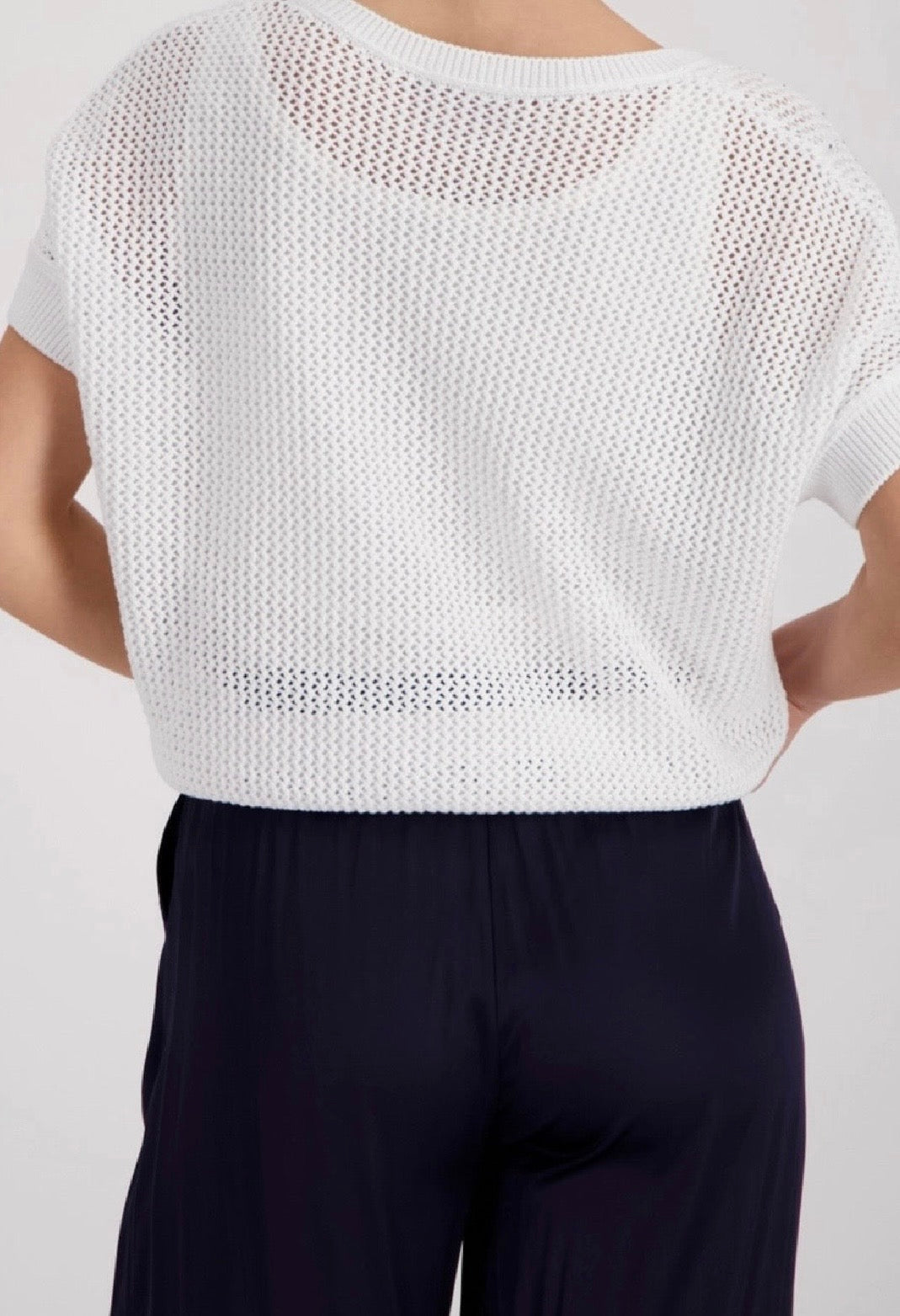 Ajour knitted jumper with Rhinestones in cream