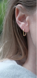 Gold Small Rectangle Hoops + Zircon