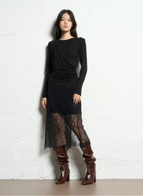 Suncoo
Fitted plain t-shirt with draping - Black – MIRKO