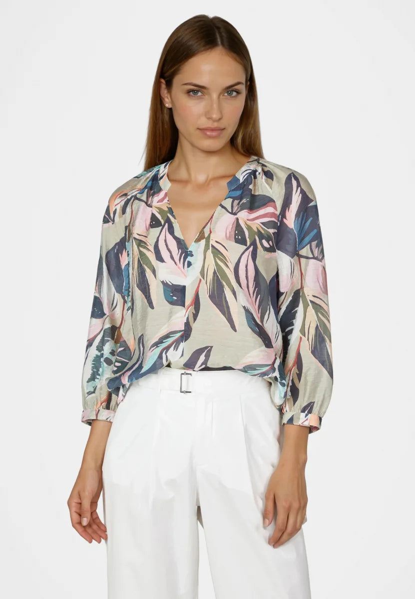 Raglan blouse with leaf print
