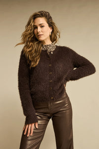 Red Button SRB4643 Cardigan Fuzzy Espresso