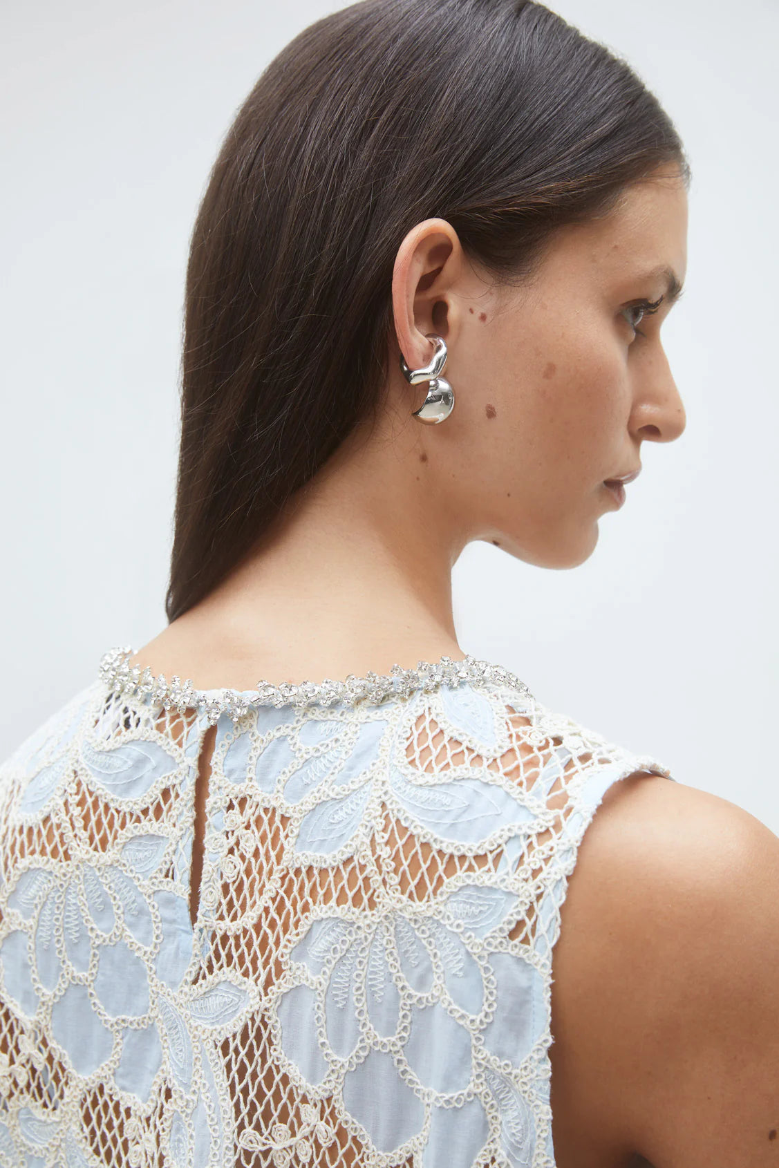 Suncoo Cerise Sleeveless Blue Lace Dress