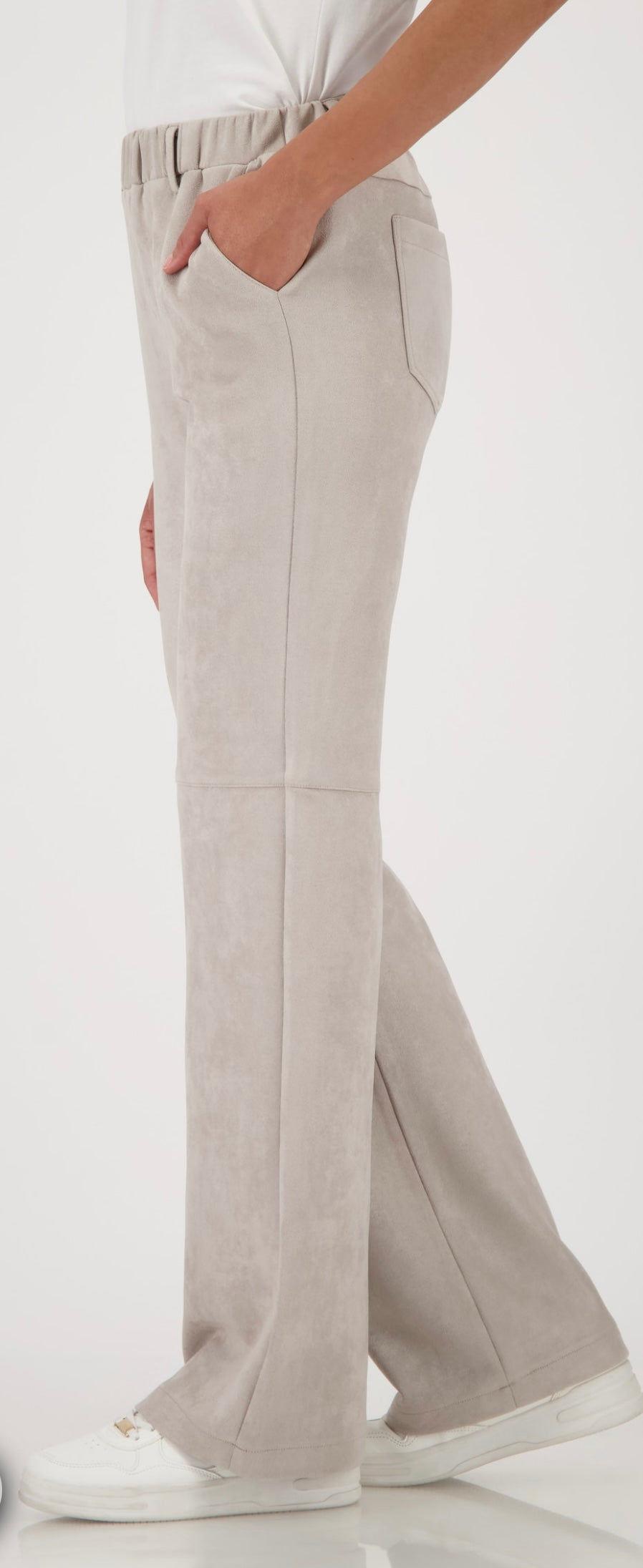 STRAIGHT-LEG VELOUR TROUSERS in Greige