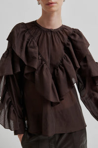 Fria Frill Blouse in plum