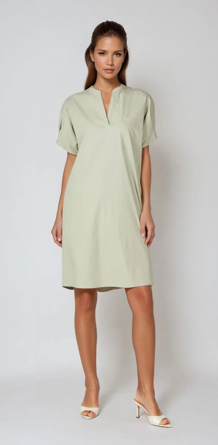 MARC AUREL POPLIN DRESS WITH V-NECK
