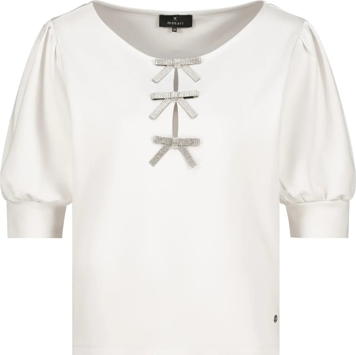 BOW DETAIL SHORT SLEEVE SWEATER - ALMOND