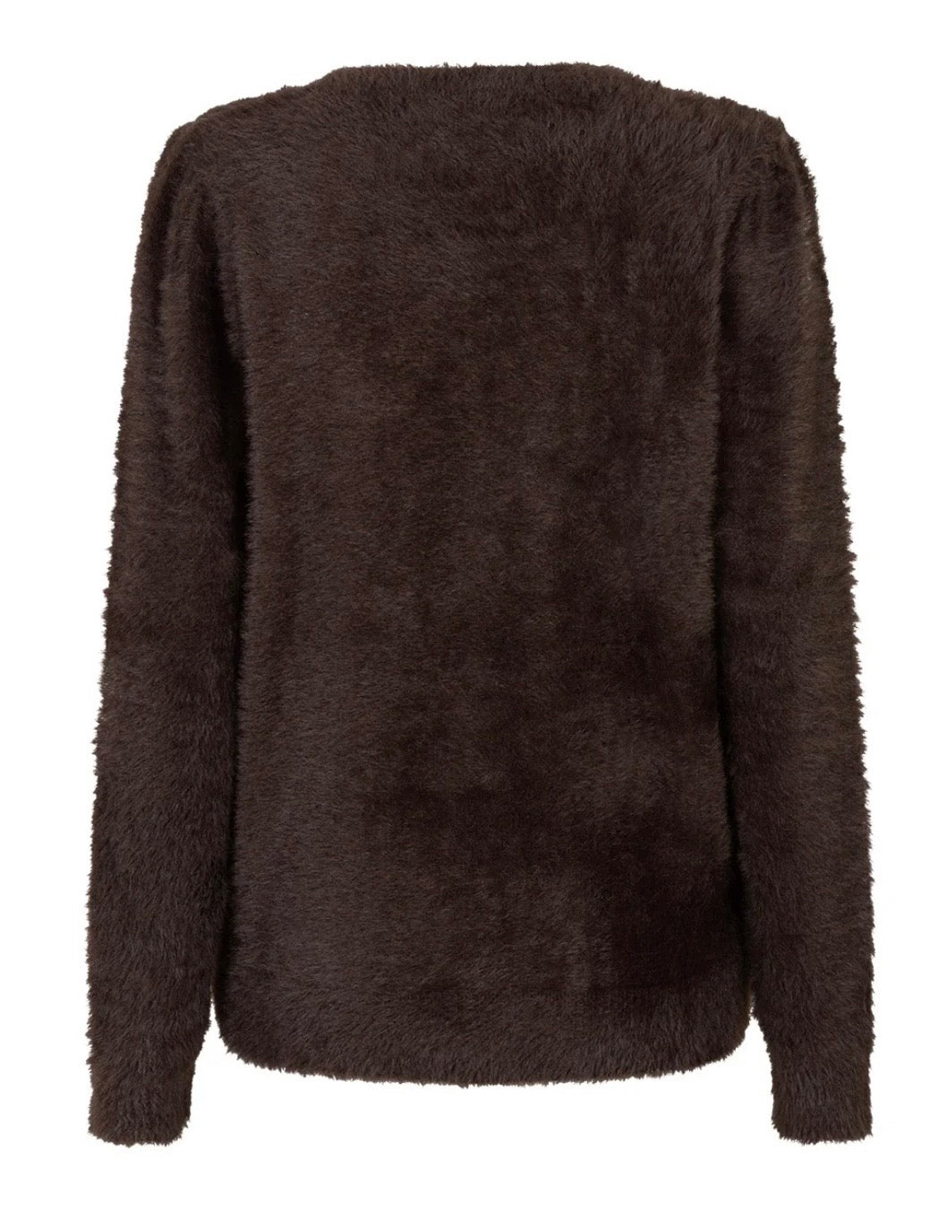 Red Button Fuzzy Puff Sleeve Espesso