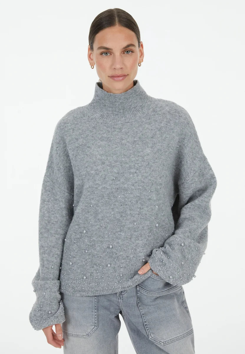 Grey Sweater with beaded appliqué