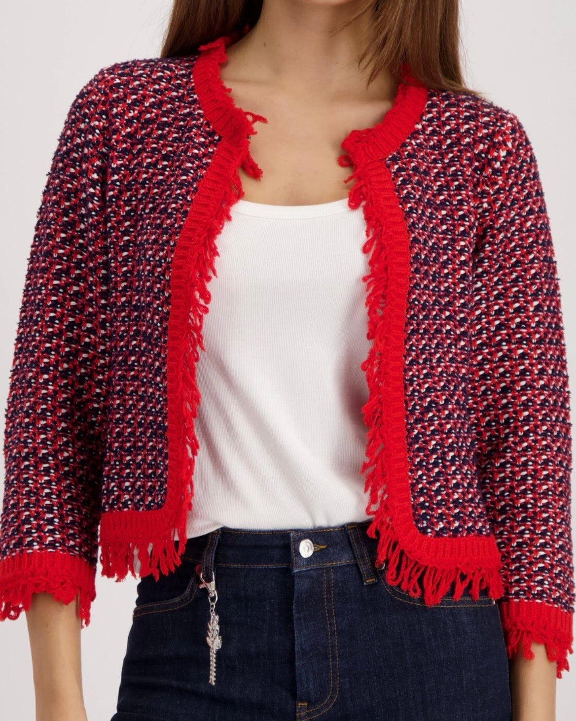 NEW FRINGE TWEED CARDIGAN
COLOR:MARINE