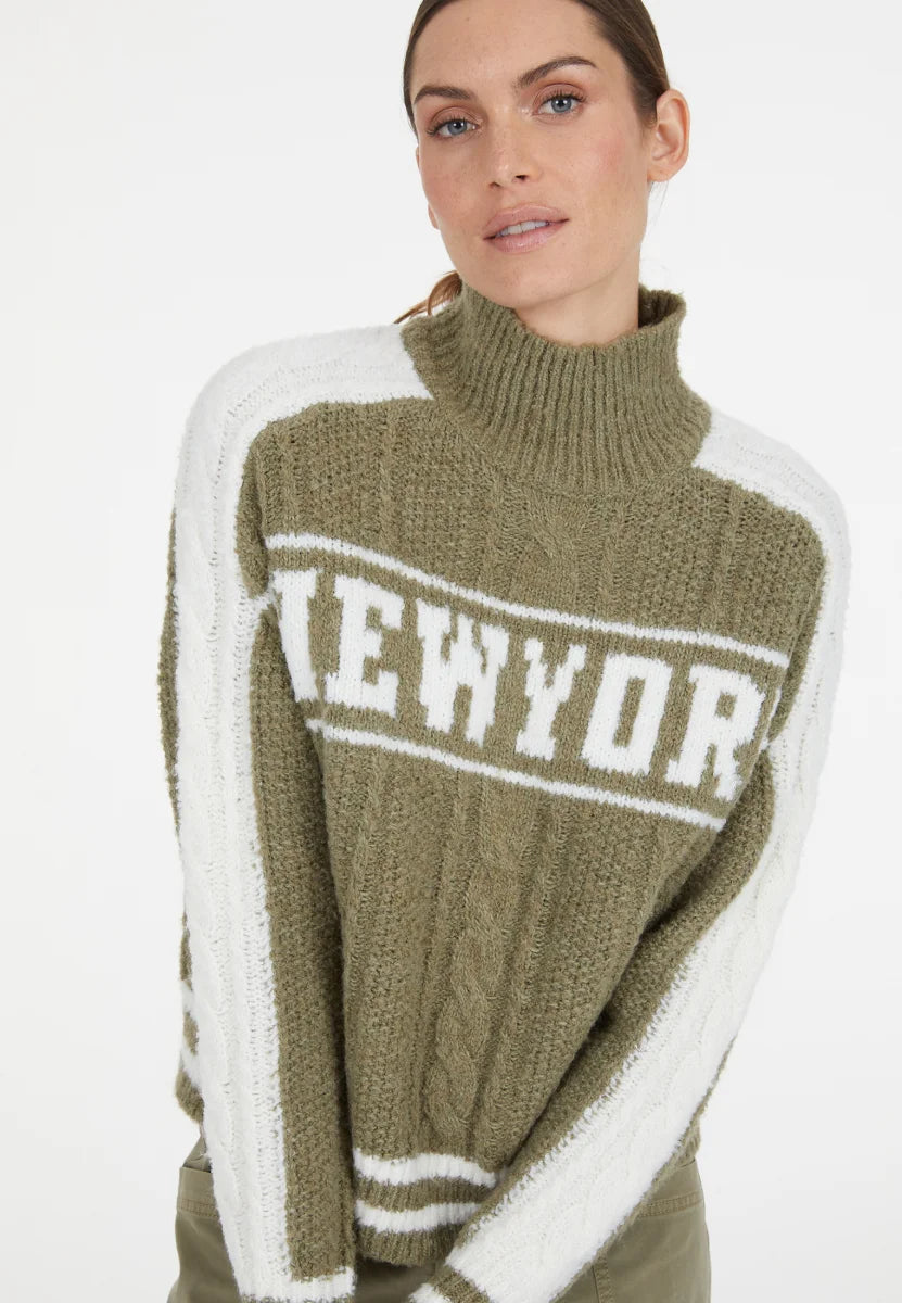 Cable-Knit Sweater with Logo Intarsia in Green varied
