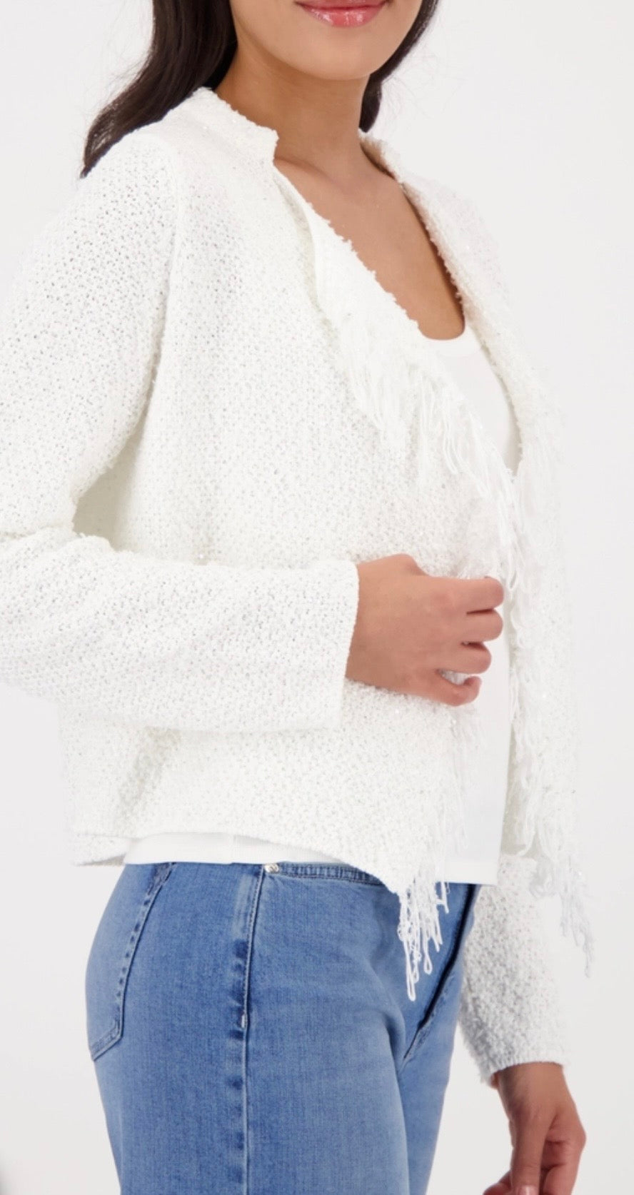NEWCARDIGAN WITH WEAVE STRUCTURE in off white