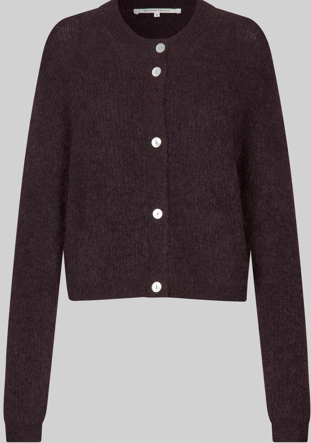 Andrea Knit Rib LS Cardigan in chocolate plum