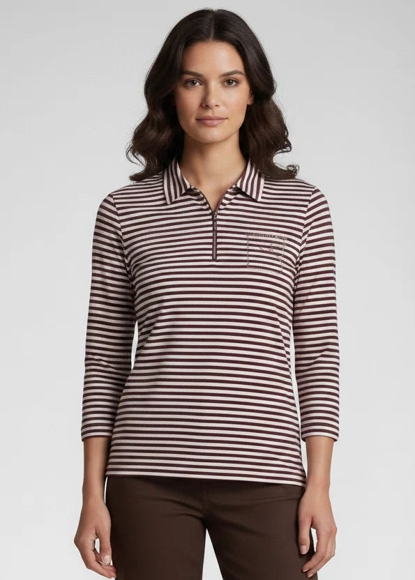 STRIPE POLO TOP - ROSÉ