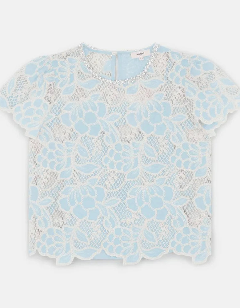 Suncoo Blouse Lexy Blue/Beige Lace Top