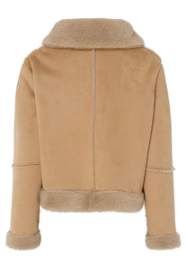 Faux fur jacket in shirt style in beige