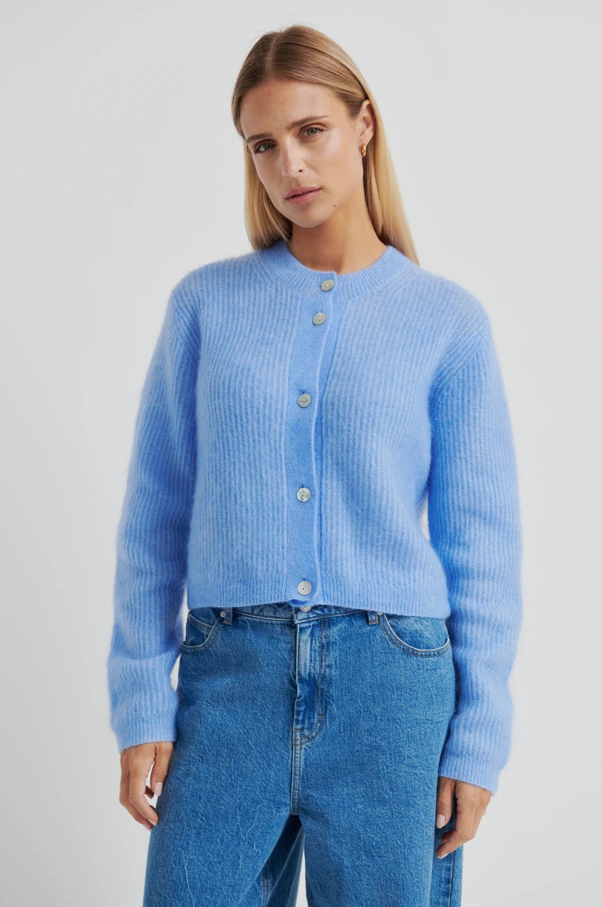 Andrea Knit Rib LS Cardigan in frozen forjd