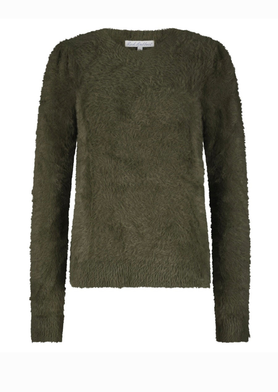 Fuzzy Puff Sleeve Olive