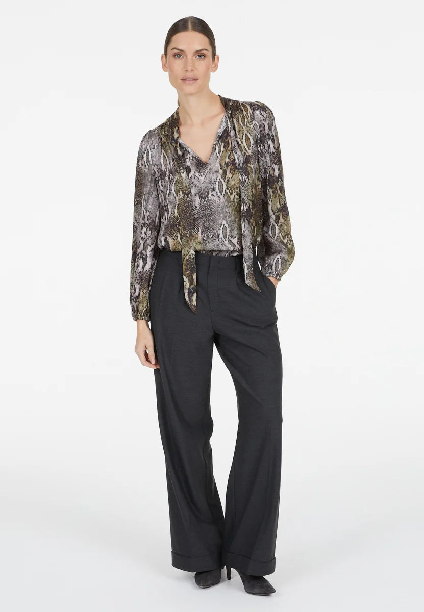 Blouse with snake print in khaki varied
