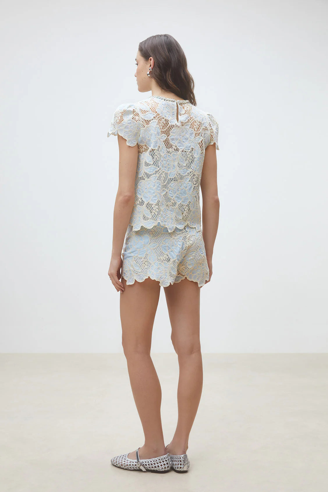 Suncoo Blouse Lexy Blue/Beige Lace Top