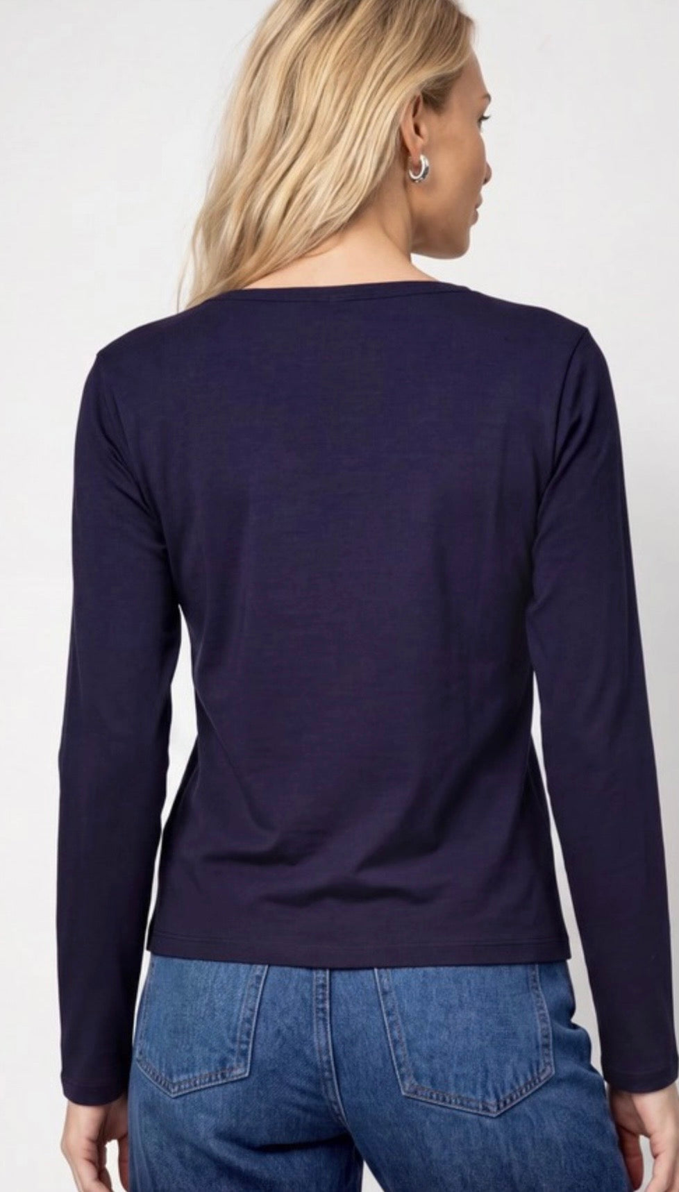 Monari Navy Rhinestone Graphic Long Sleeve Top.