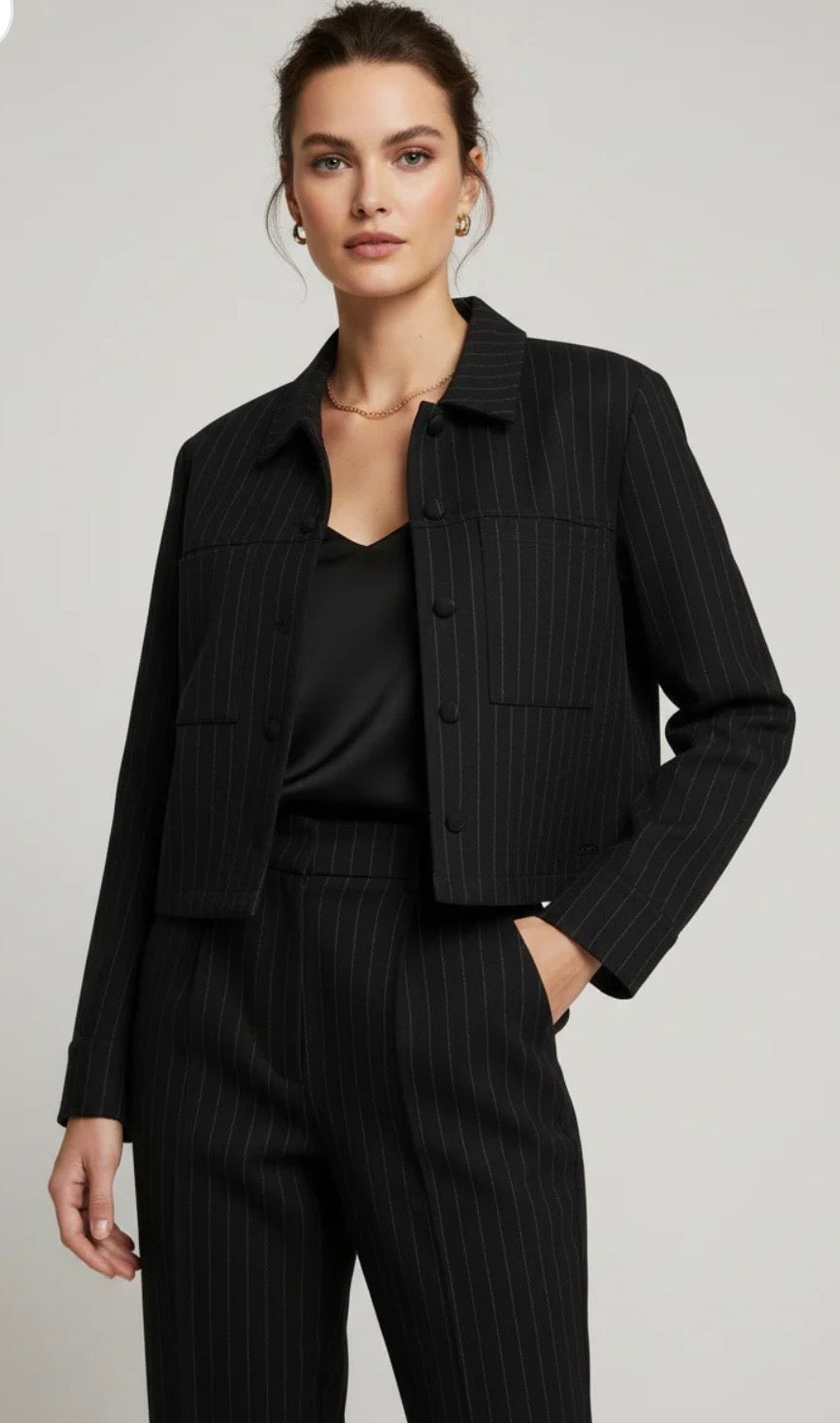 Red Button Punta Pinstripe Jacket Black