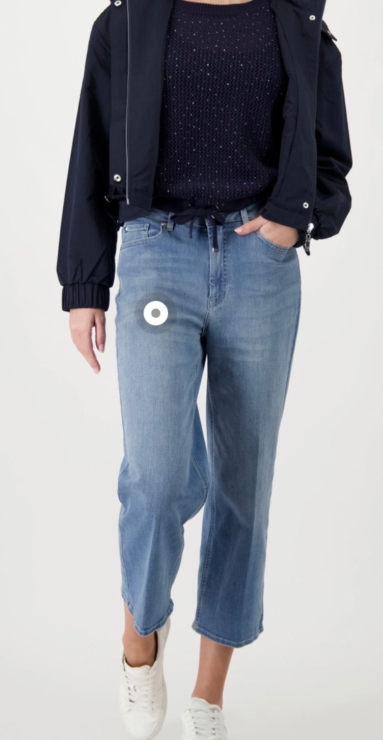 Ajour knitted jumper with rhinestones in marine