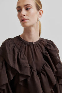 Fria Frill Blouse in plum