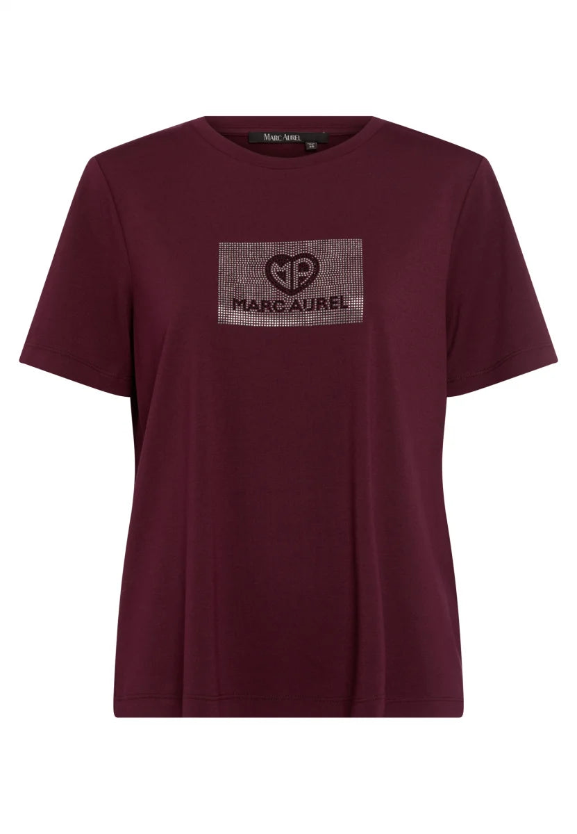 T-shirt with rhinestone logo in light Bordeaux