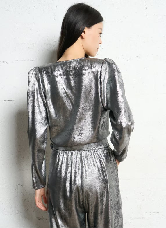 Suncoo
Metallic wrap blouse - Silver – LEYLA