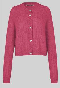 Andrea Knit Rib LS Cardigan in Persian Red