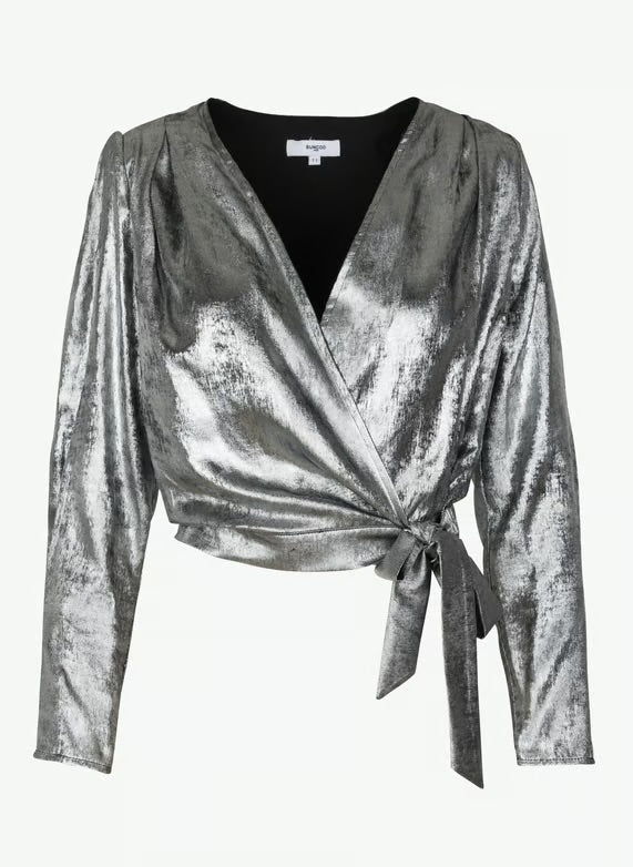 Suncoo
Metallic wrap blouse - Silver – LEYLA