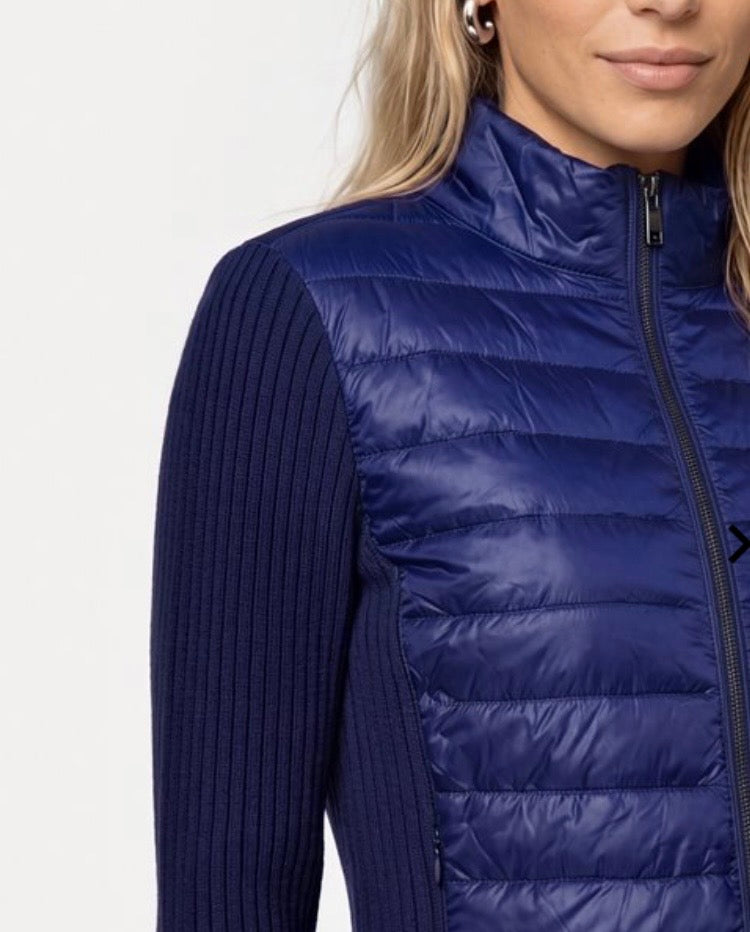 Monari Quilted Jacket
With Knitted Sleeves in navy