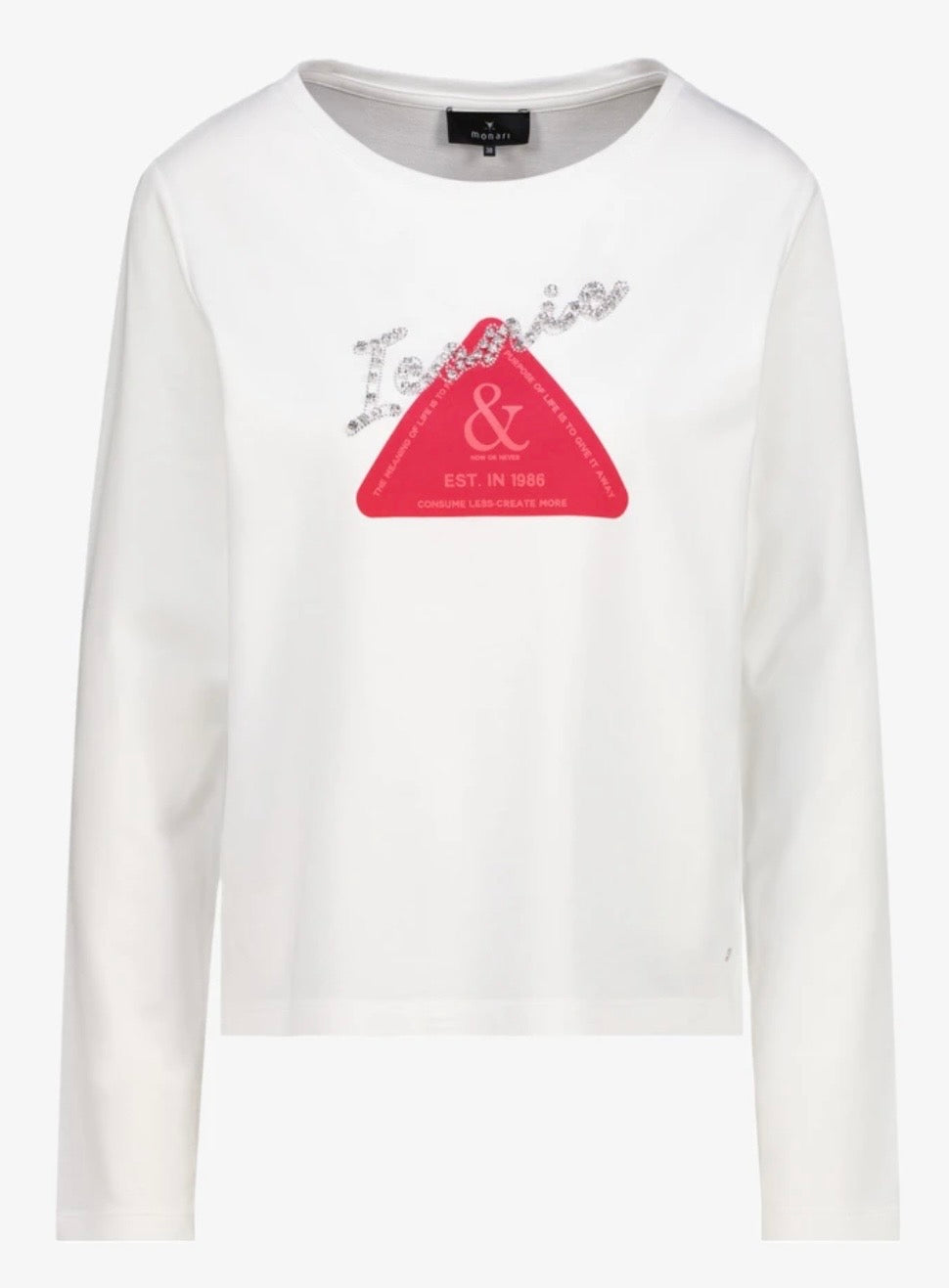 White round neck tee with red emblem